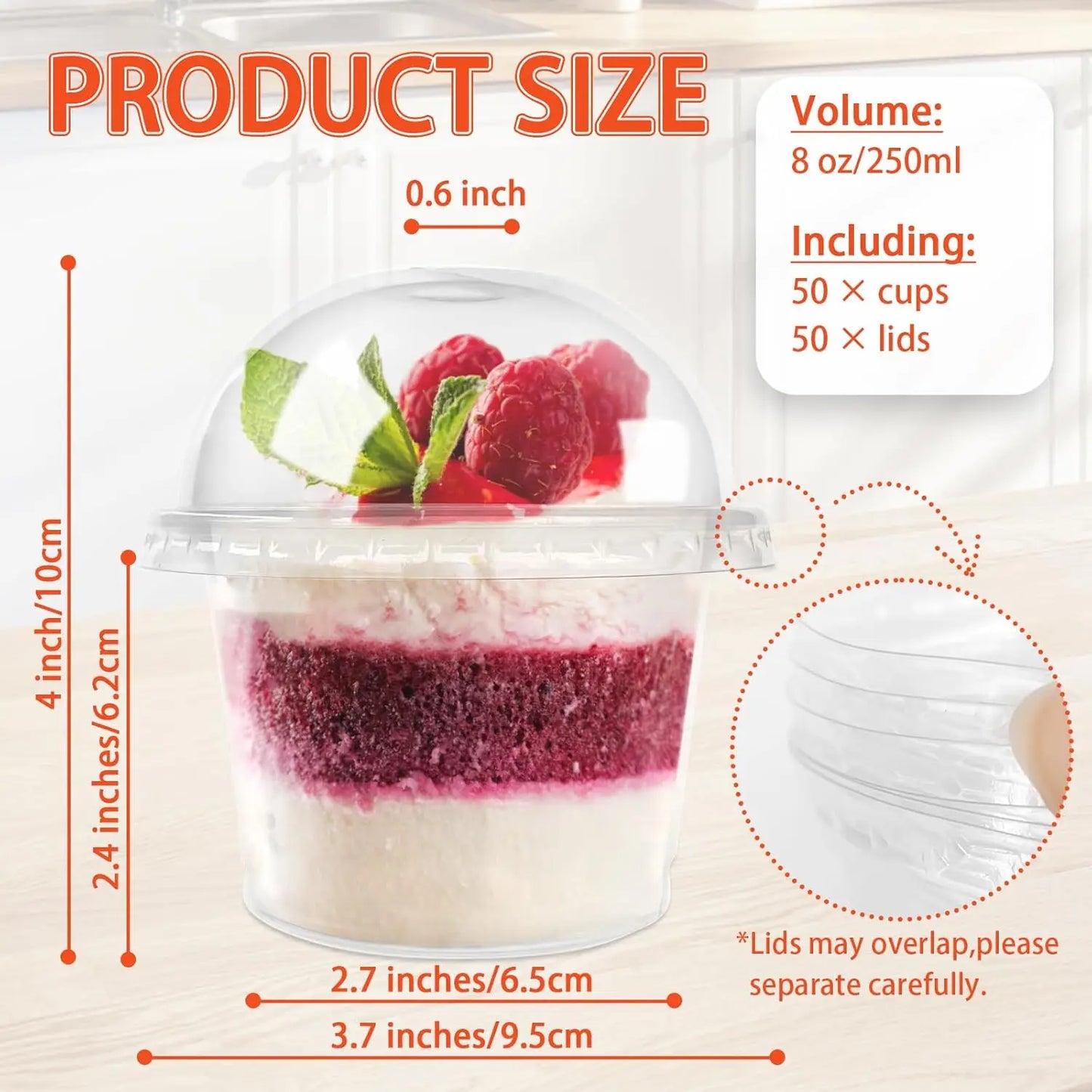 8OZ Disposable Plastic Cups with DomeOLids Clear Dessert Cup Mini Parfait Appetizer Containers for Ice Cream,Cake,Fruit,Pudding Peaceful Pleasures Health and Wellness