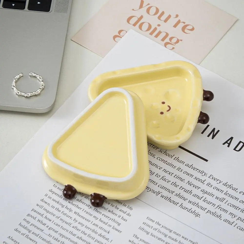 Cute Cheese Shape Ceramic Ornament Creative Hand Painted Underglaze Small Dish Exquisite Household Desktop Decoration Accessory Peaceful Pleasures Health and Wellness