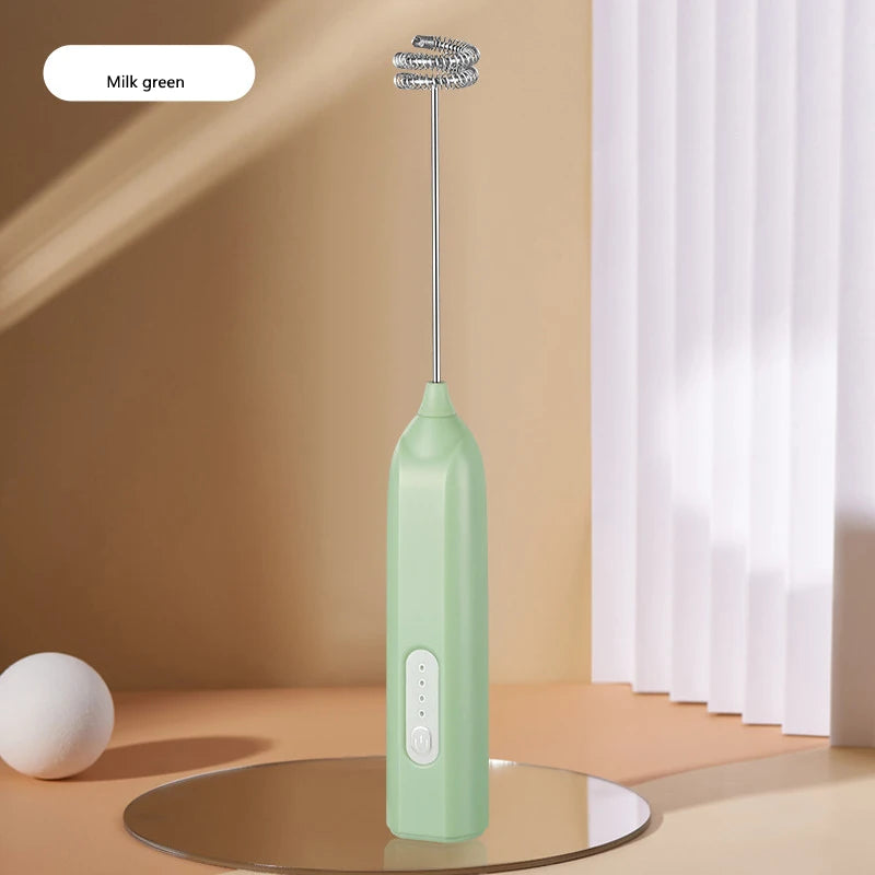Electric Milk Whisker Portable Coffee Milk Cap Frother Milk Foaming Machine Blender Handheld Wireless Whipper Peaceful Pleasures Health and Wellness Milky green