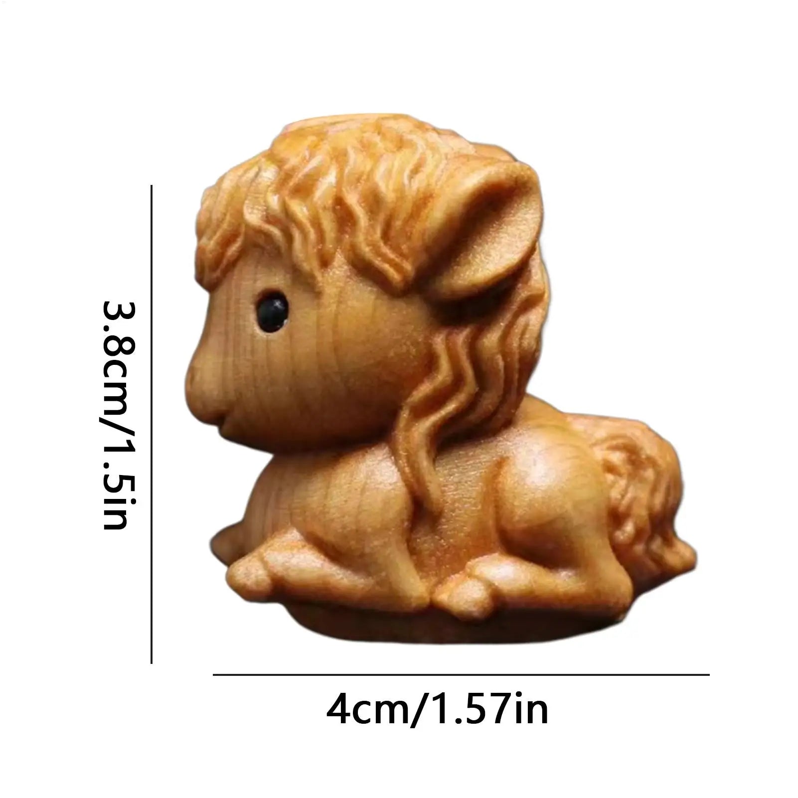 Wooden Horse Figurine Miniature Tabletop Decor Desktop Wealth Sculpture for Home Office Bedroom Living Room Bookcase Window Sill Peaceful Pleasures Health and Wellness