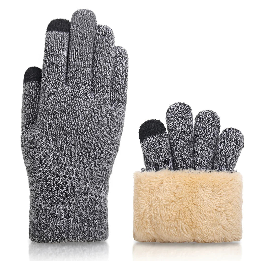 1pair Men Black Winter Double Layer Plus Velvet Thickened Knitted Gloves, Outdoor Touch Screen Warm Full Finger Gloves Peaceful Pleasures Health and Wellness Light Gray One Size
