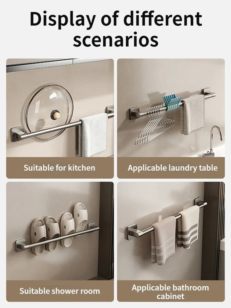No-Drill Adhesive Towel Bar & Hook Rack – Bathroom & Kitchen
