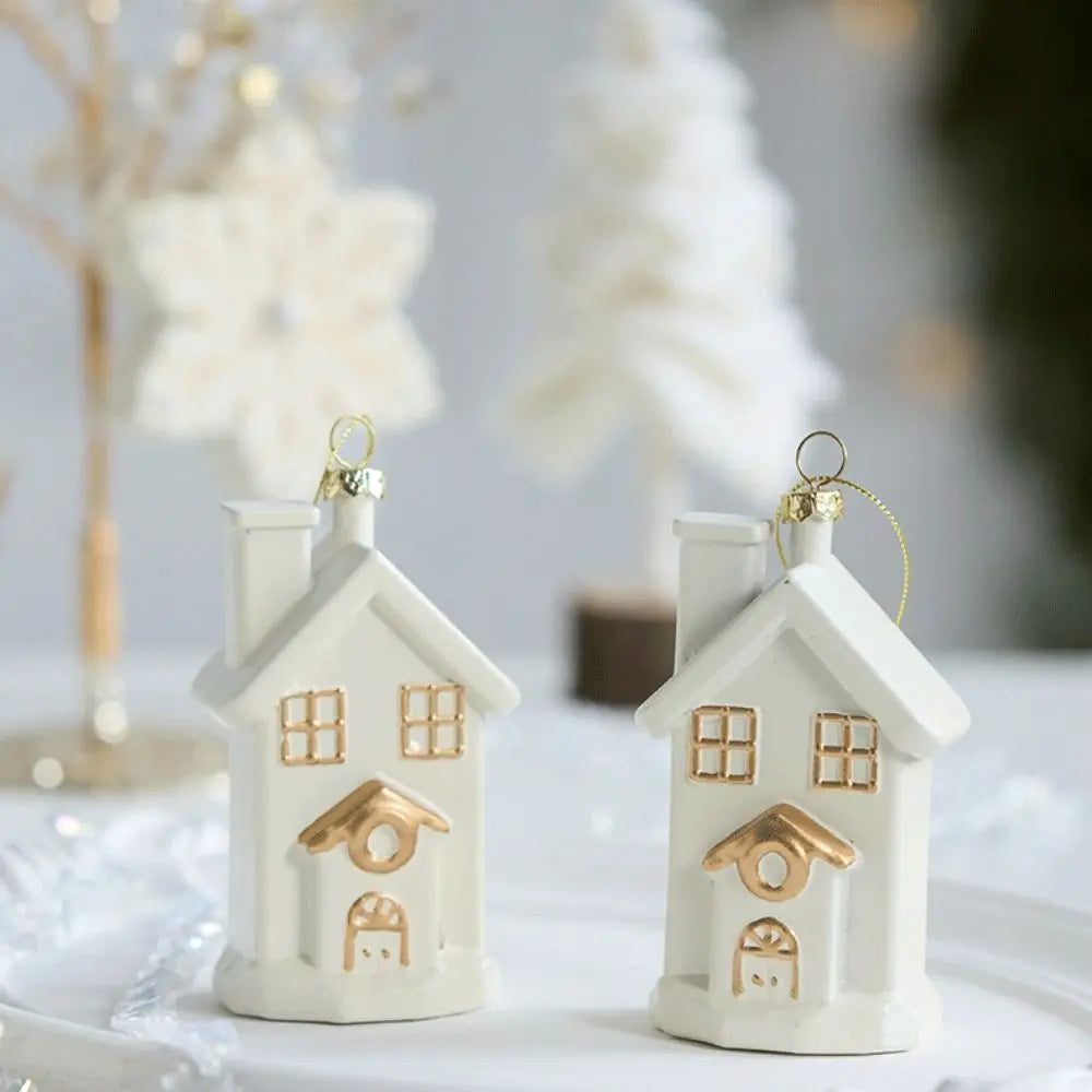 White Christmas Hanging Ornaments – Tree, Soldier & House Baubles