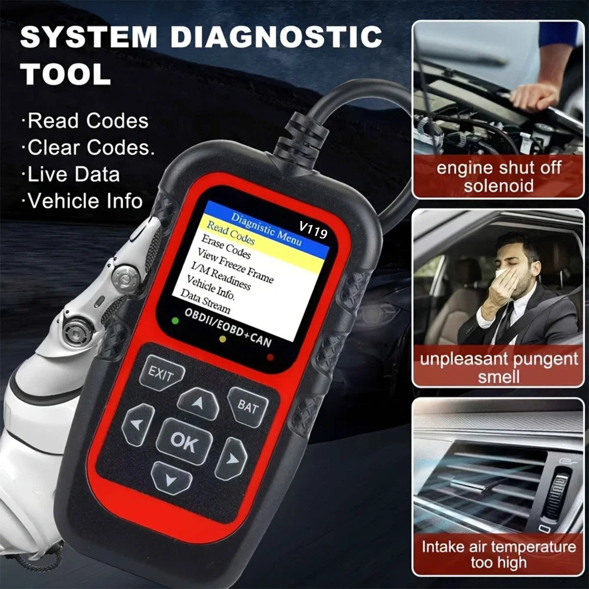 V119 OBD2 Car Diagnostic Scanner Tool – 8 Languages 2025 Peaceful Pleasures Health and Wellness