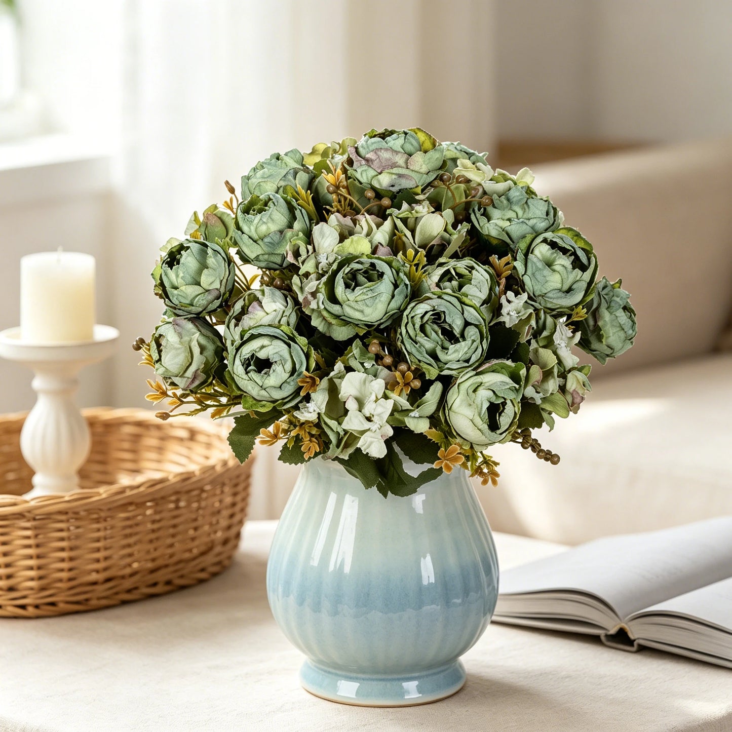 Artificial Silk Peony Bouquet – Wedding & Home Décor Faux Flowers