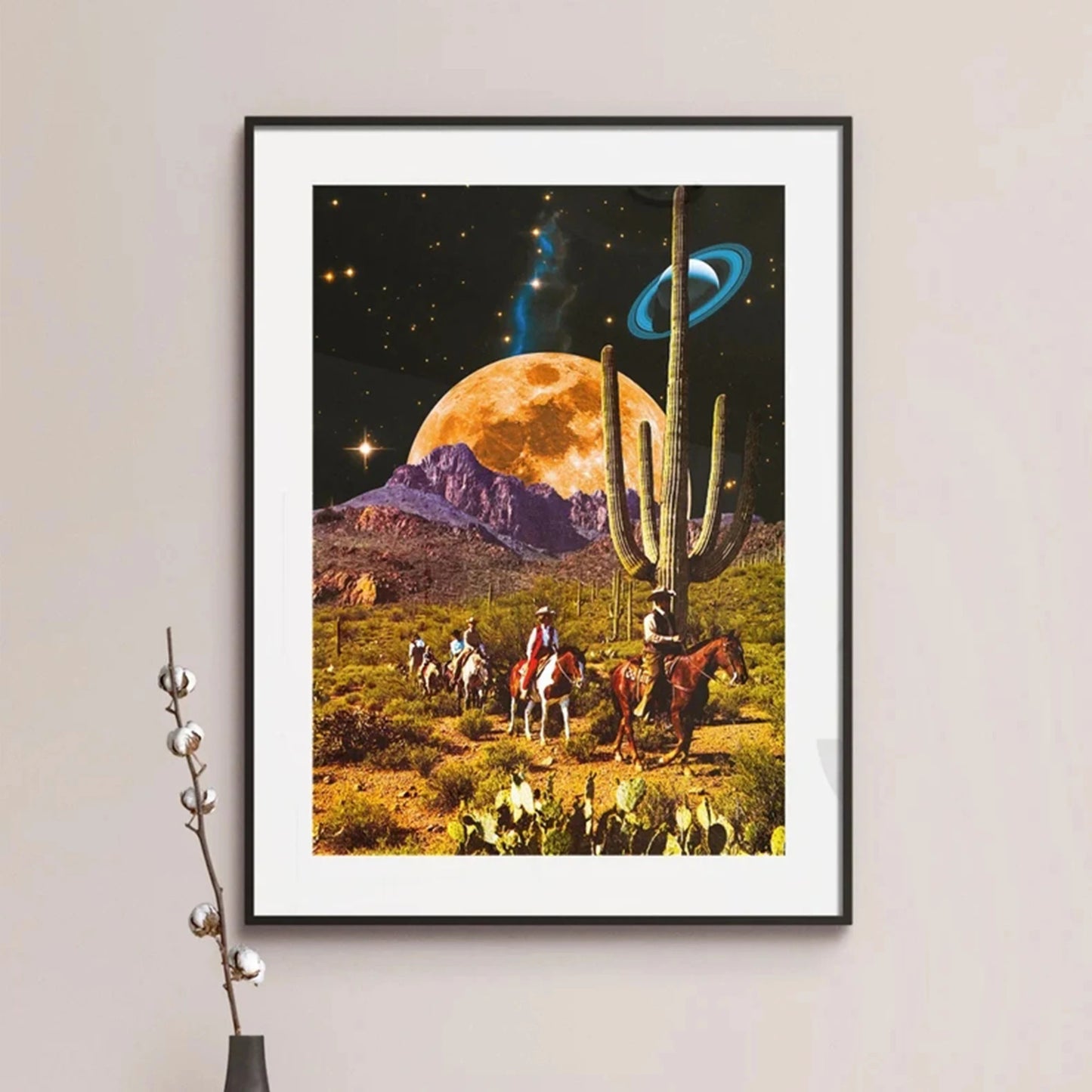 Retro Space Western Cowboys Canvas Wall Art Print | Home Decor