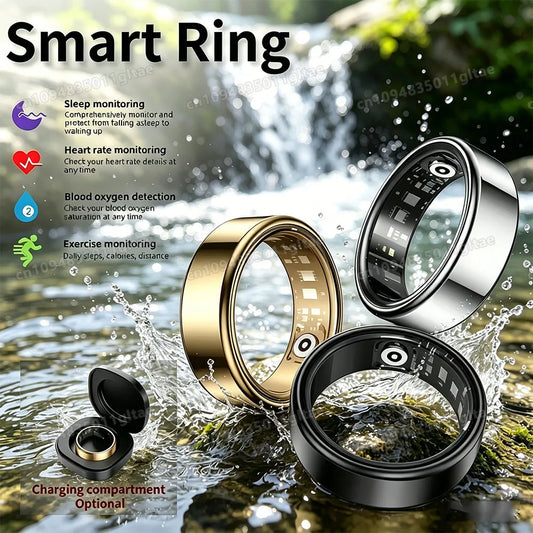 2026 New Smart Ring Heart Rate Blood Pressure Sleep Monitoring Motion Tracking IP68 Waterproof Men Women Smart Ring Holiday Gift Peaceful Pleasures Health and Wellness