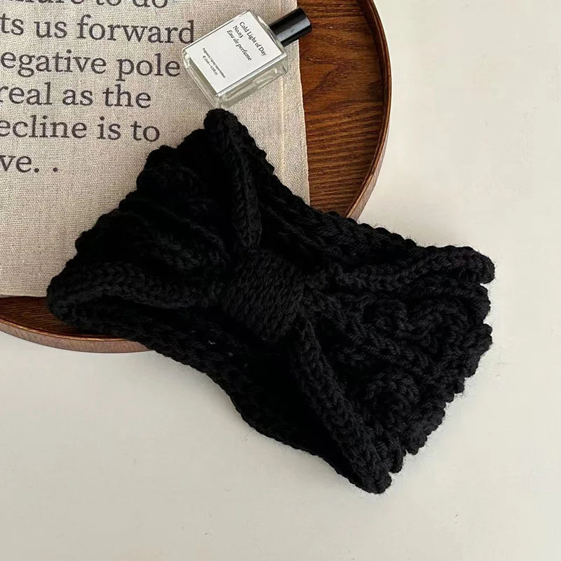 Korean Bow Knit Hair Band – Warm Windproof Headwrap for Girls