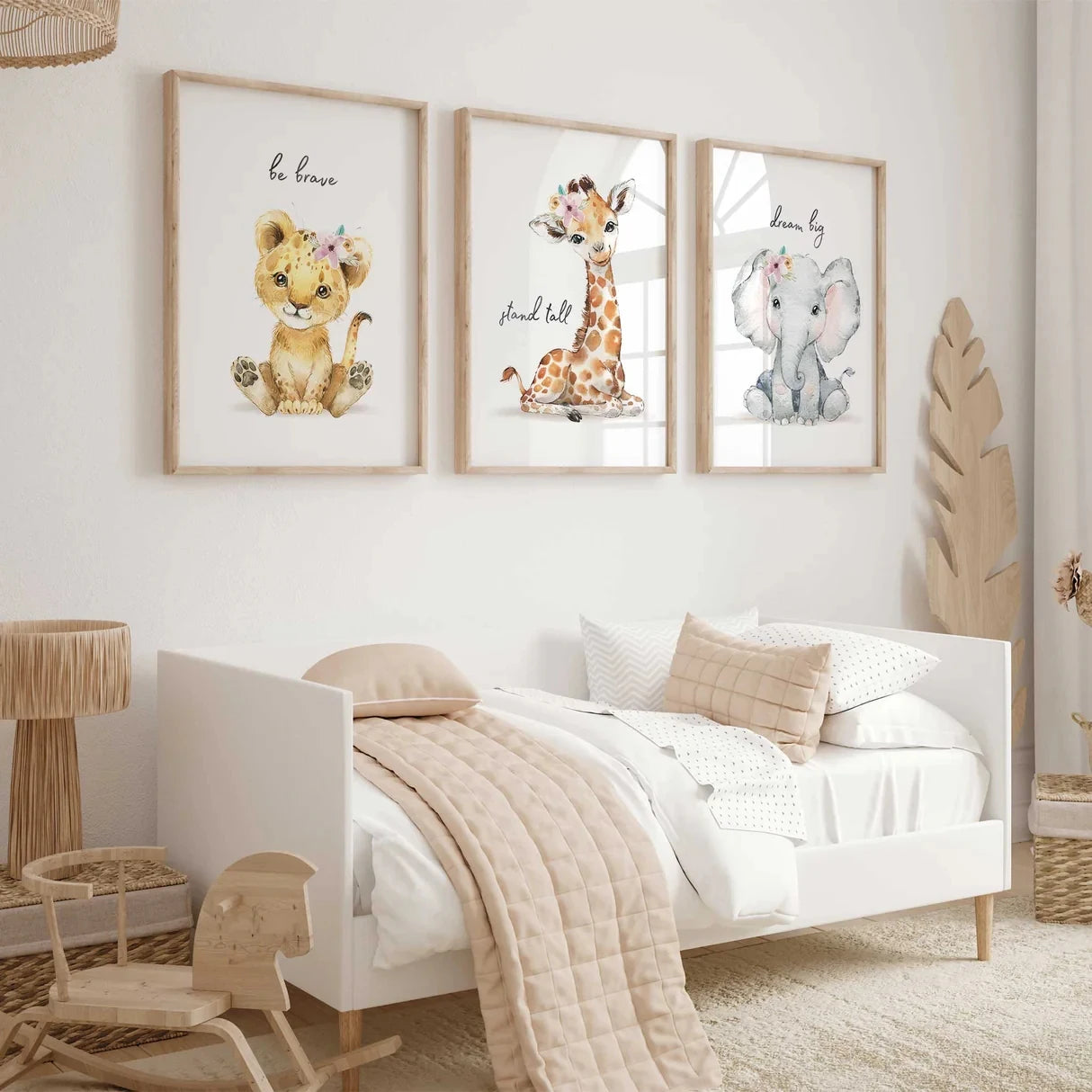 3-Piece Safari Animal Canvas Wall Art | Kids Room Decor Prints