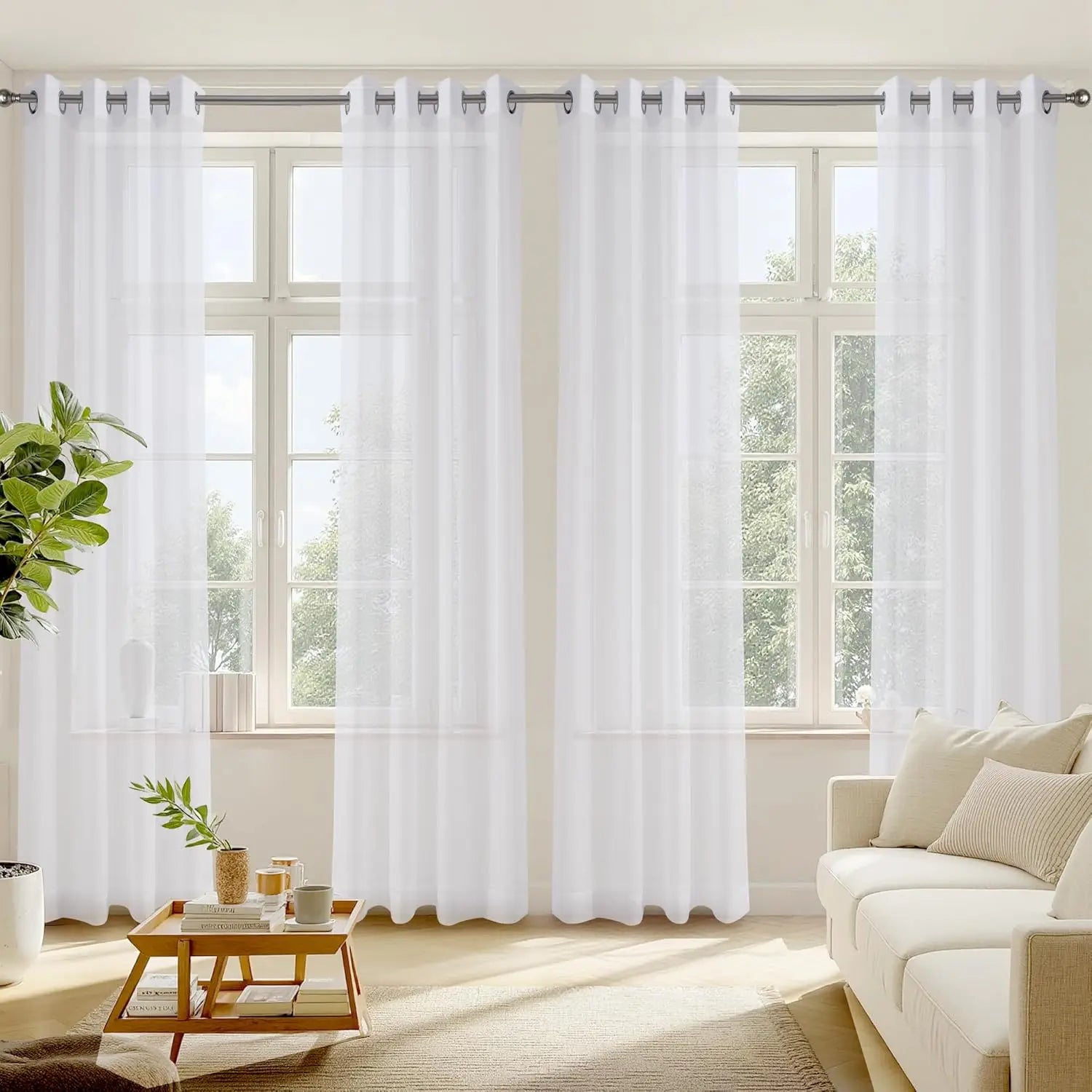 White Sheer Curtains Shading Solid Voile Window Drapes Transparent Tulle Curtain Luxury Chiffon Window Curtain Living Room Decor Peaceful Pleasures Health and Wellness