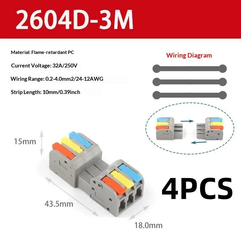 2/4Pcs Universal Compact Electrical Wiring Connectors Push-in Butt Conductor Terminal Block Docking Mini Quick Wire Connector Peaceful Pleasures Health and Wellness 2604D 3M 4pcs