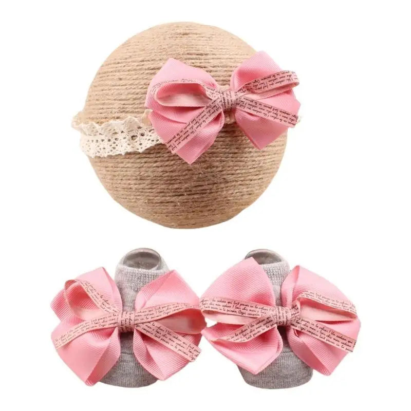 Baby Non-Slip Socks & Lace Headband Set | Infant 0–12 Mo