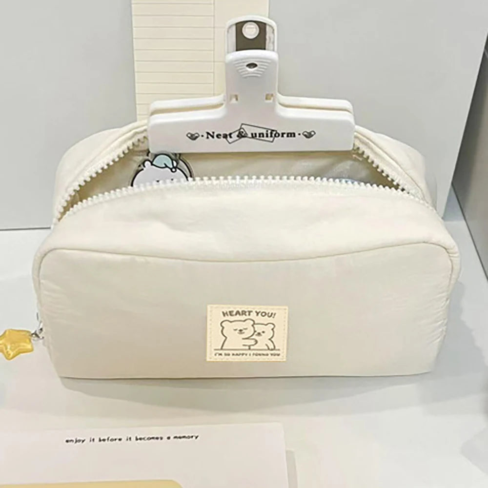 Cute Little Bear Pencil Case Aesthetic Solid Student Large Capacity