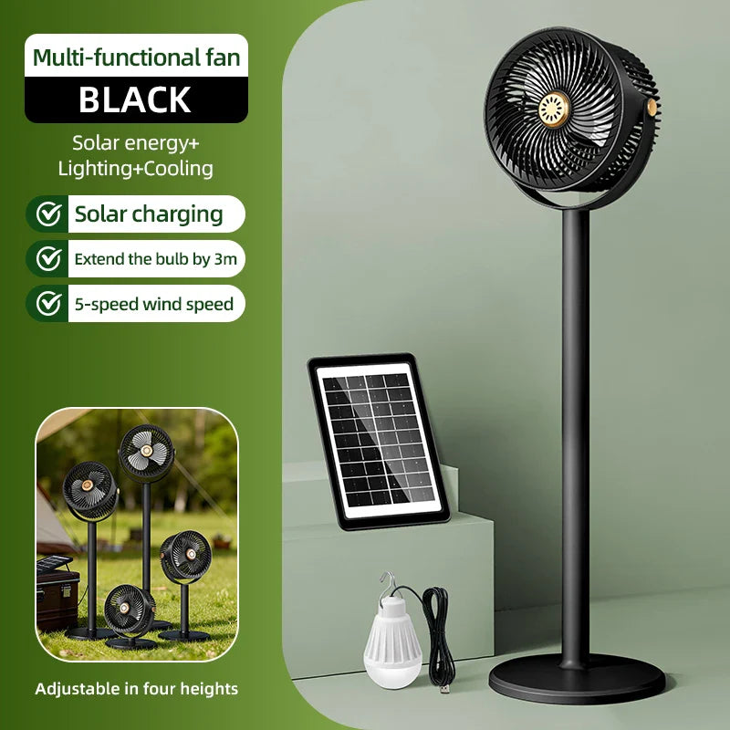 Solar Fan with LED Light – Floor & Desktop Multi-Function Fan