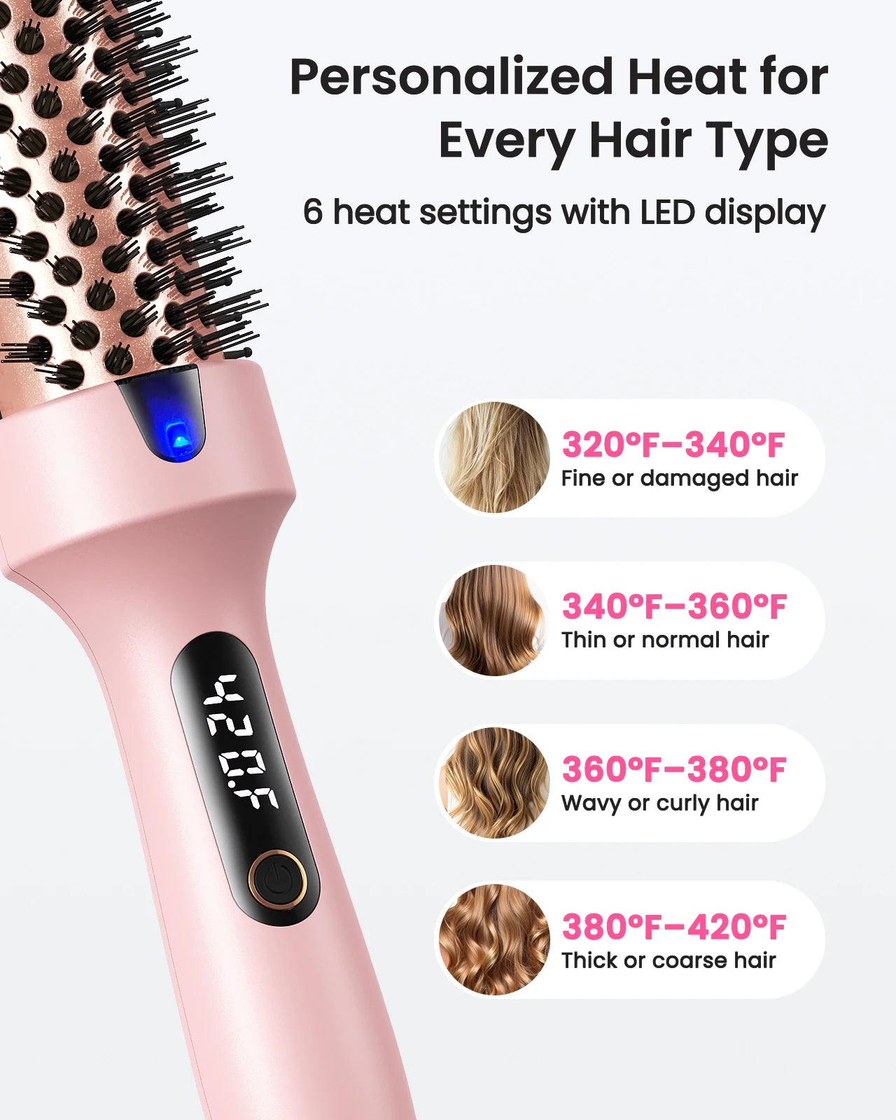 Dual Voltage Ionic Thermal Brush For Curling And Straightening 6 Temperature Settings & LED Digital Display Hot Air Styler Peaceful Pleasures Health and Wellness