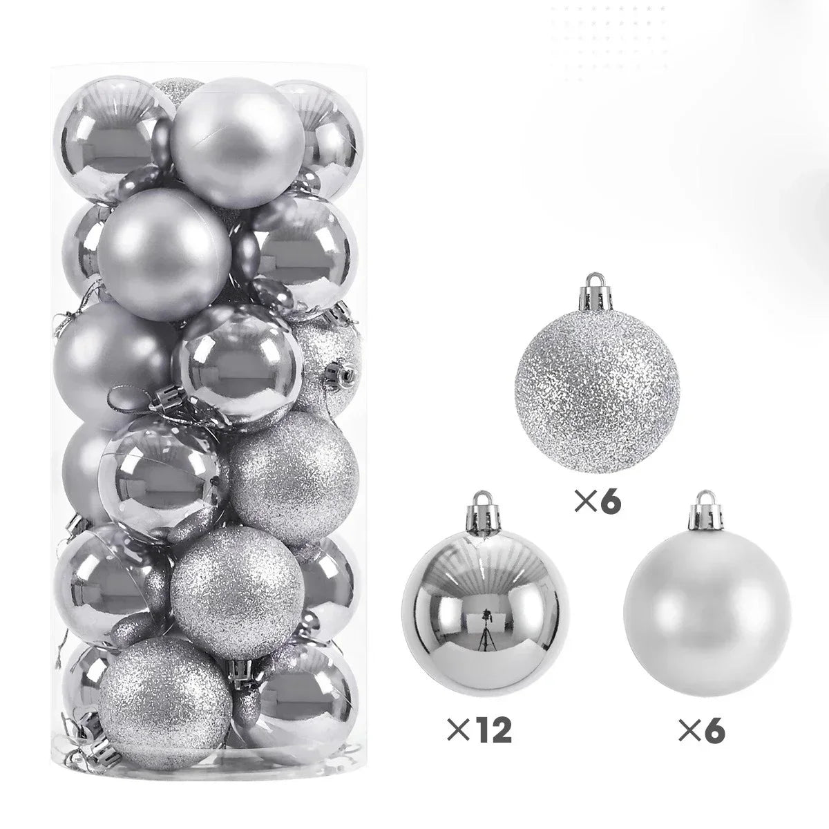24Pcs 3/4/6CM Christmas Balls Big Ball Christmas Tree Pendant Ornaments for Party Decor 2025 New Year Navidad Gifts Accessory Peaceful Pleasures Health and Wellness Silver 6CM