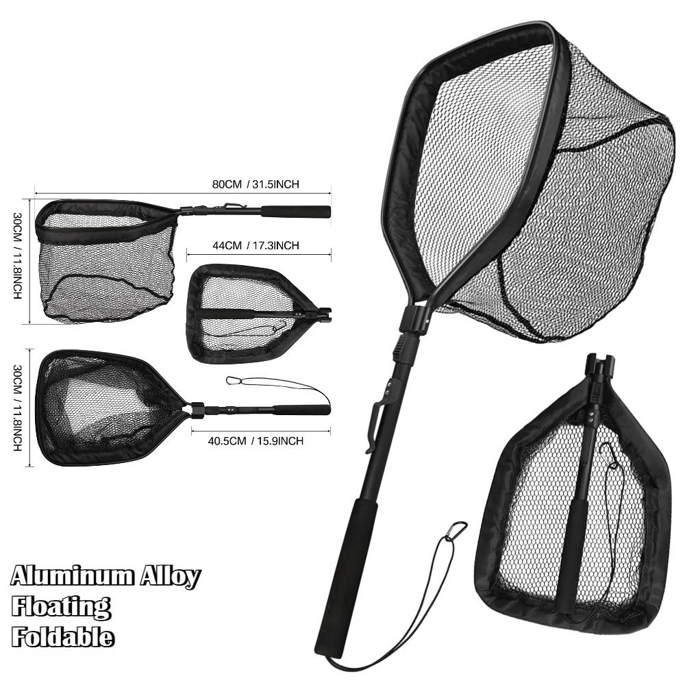 Fishing Landing Net with Telescopic Pole Anti-Slip Handle Collapsible Fishing Net for Saltwater Freshwater Fishing Hand Net Peaceful Pleasures Health and Wellness 44-80CM 1