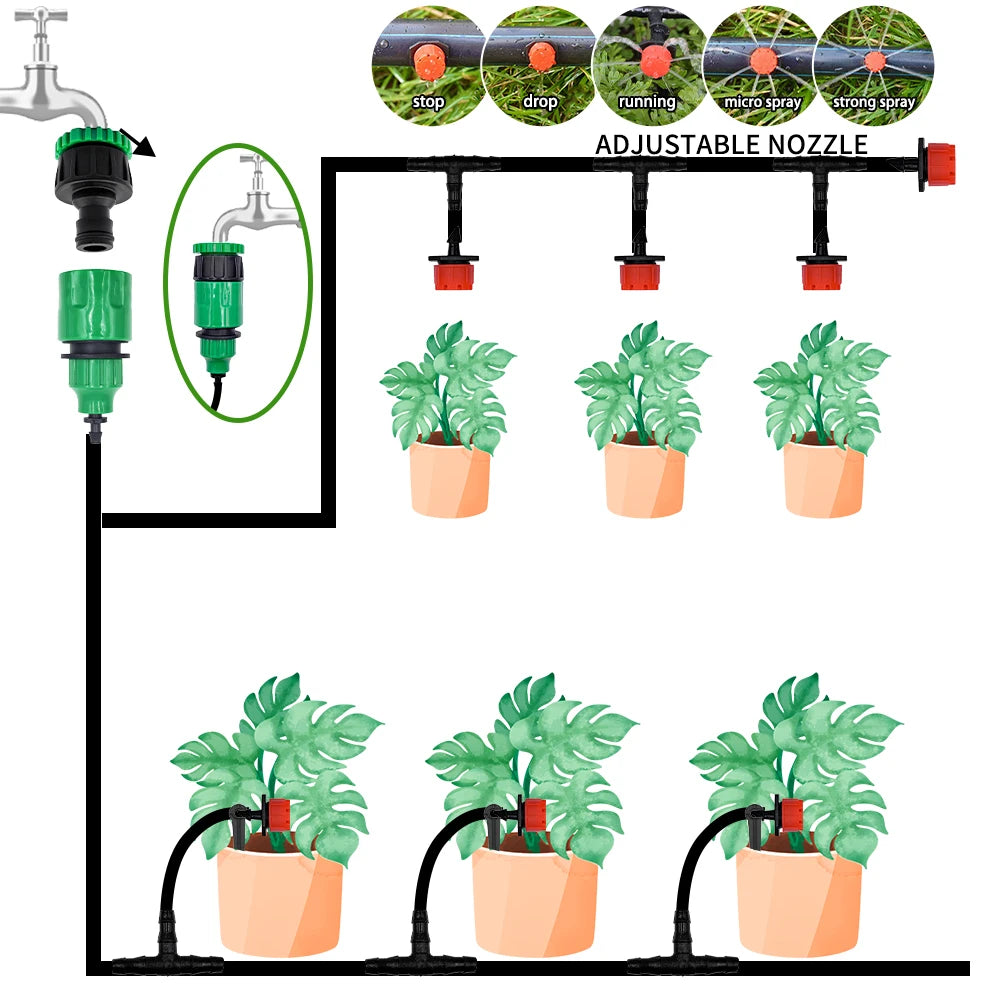 20M Garden Hose Micro Drip Irrigation System Portable Automatic Watering with Adjustable Drippers Misting Watering Kits Peaceful Pleasures Health and Wellness