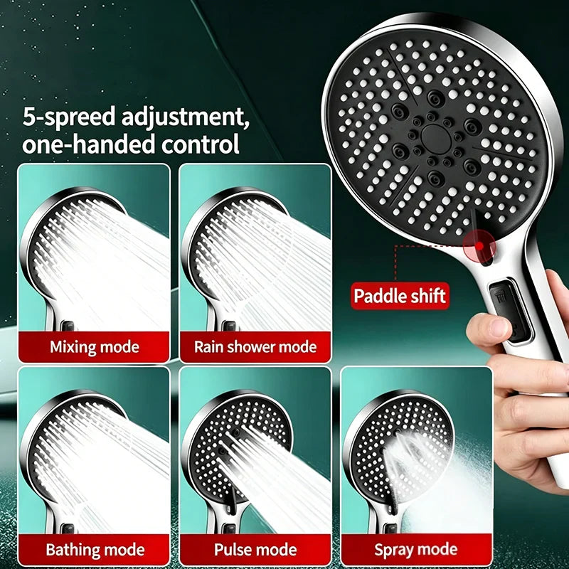 5-Mode High Pressure Handheld Shower Head | One-Key Stop