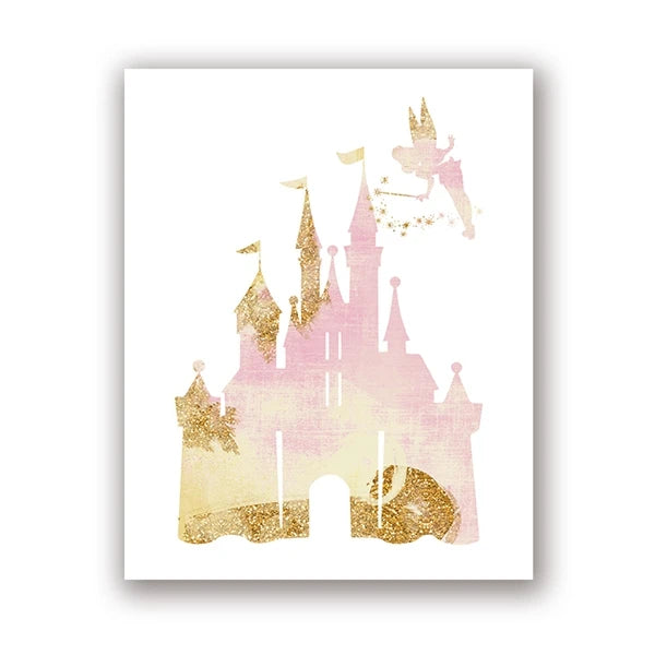 Watercolor Princess Castle Canvas Print | Girls Nursery Wall Art