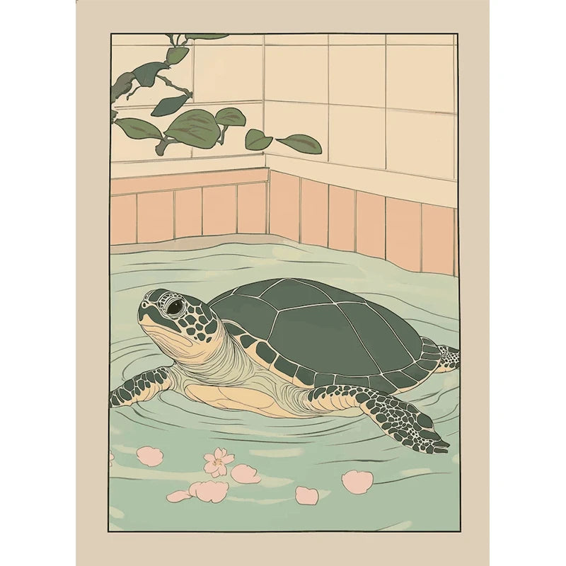 Japanese Cute Animals Bathtub Canvas Wall Art | Bathroom Decor