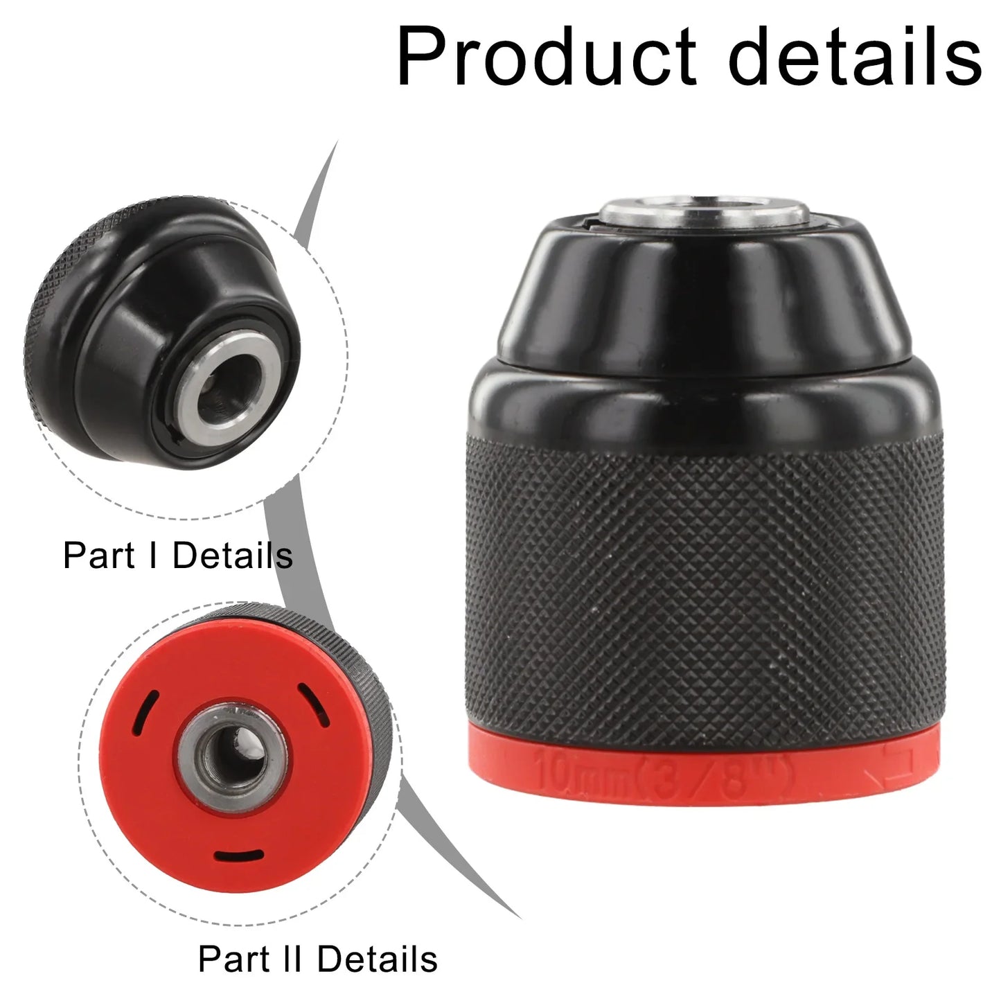 Keyless Ratchet Drill Chuck 0.8–10mm 3/8-24UNF Self-Locking Metal