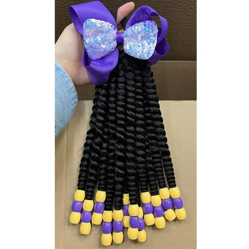 2PCS Hair 2024 New Little Girls Braided Ponytails with Beads Kids Girls Hair Bow Glitter Shinny Shining with Big Balls Bubbles Peaceful Pleasures Health and Wellness Bows 7