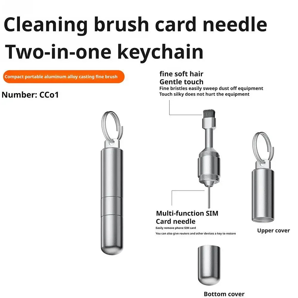 2-in-1 Aluminum Alloy SIM Card Eject Pin Keychain, Portable SIM Tray Removal Tool with Earbuds Cleaning Brush for All Smartphone Peaceful Pleasures Health and Wellness