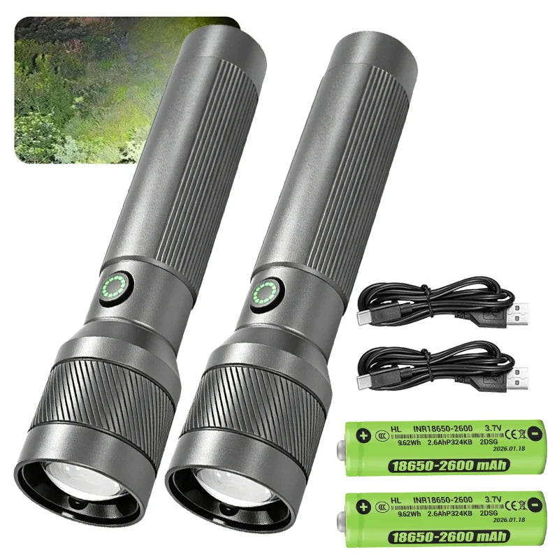 ZHIYU 1200LM Tactical Flashlight USB-C Rechargeable Zoomable Torch