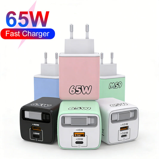 65W 3-in-1 USB-C Fast Wall Charger PD Quick Charge USB-C Wall Charger Peaceful Pleasures Health and Wellness
