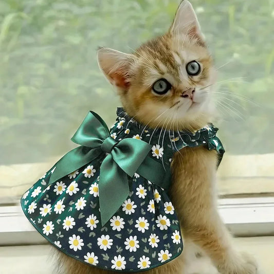 Cyan Flower Sleeveless Pet Dress | Summer Princess Style Pet Dress Peaceful Pleasures Health and Wellness