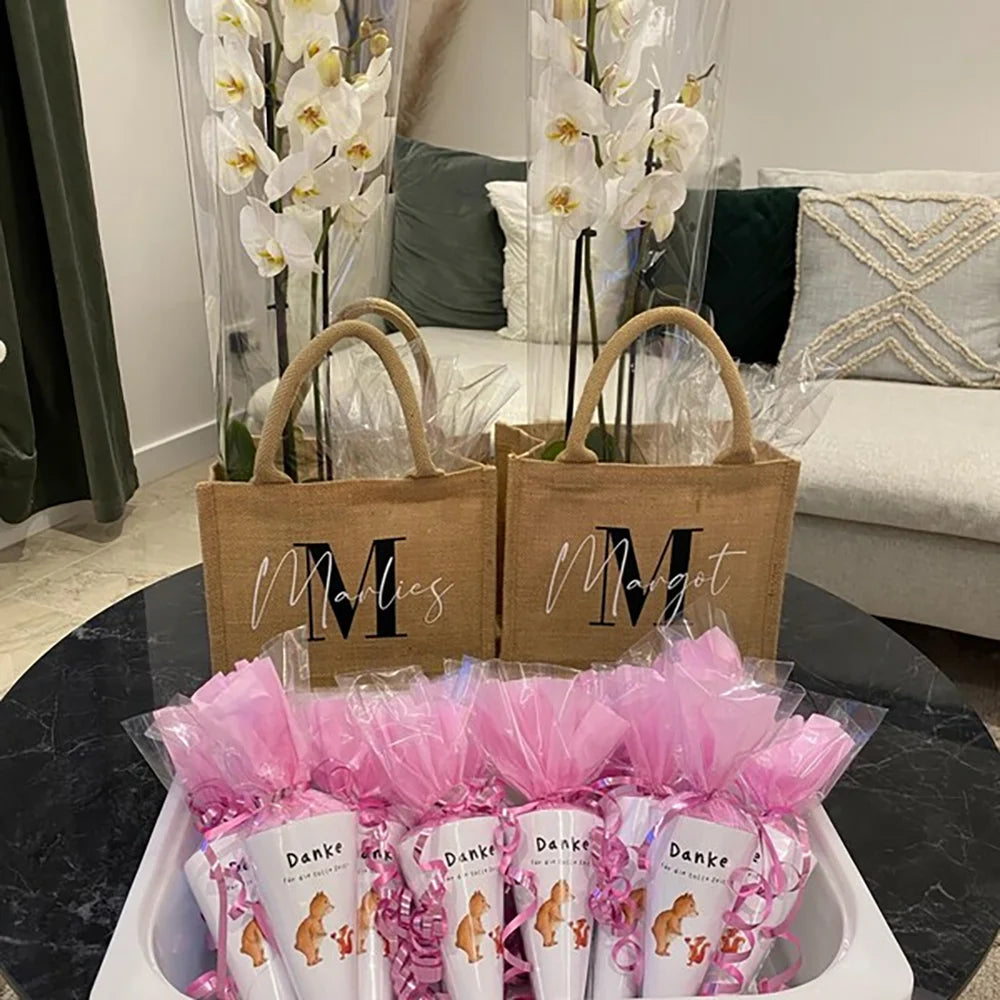 Custom Jute Bag with Initials | Bridesmaid & Beach Gift Tote