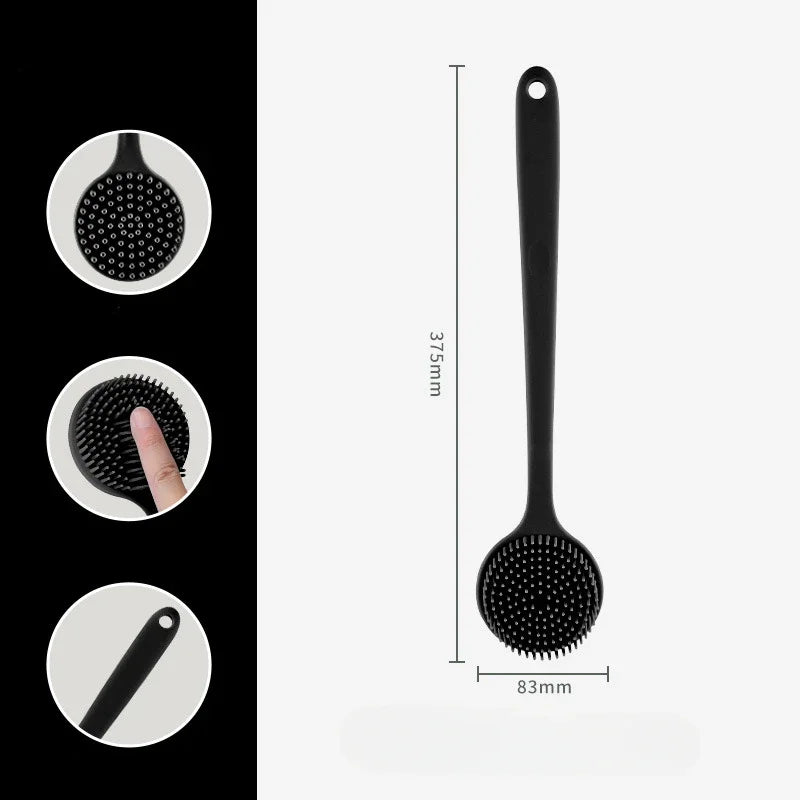 Long Handle Silicone Bath Brush – Dual-Sided Body Exfoliator Bath & Body Brush Peaceful Pleasures Health and Wellness Long handle-Black Silica Gel