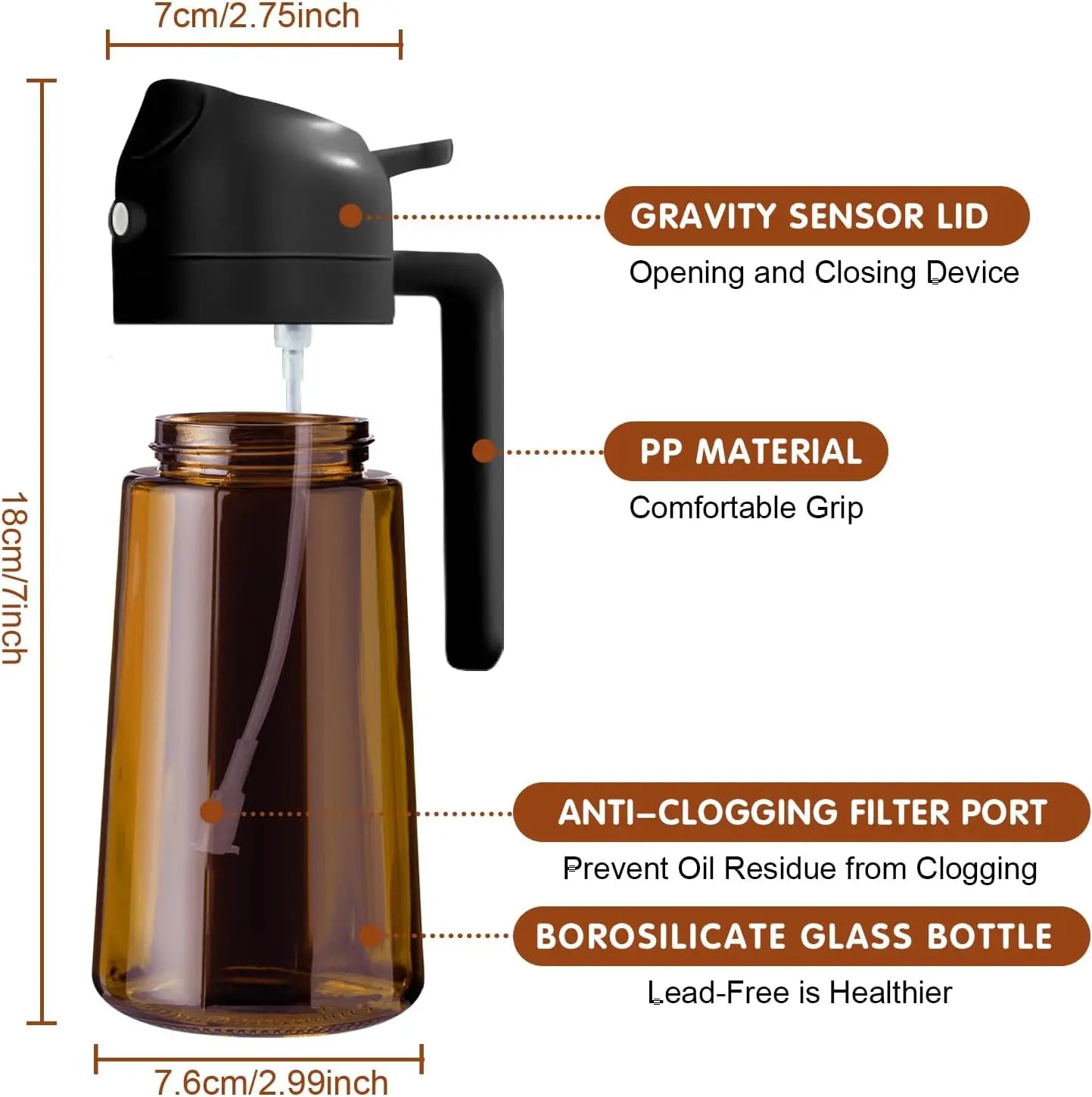 470ml Amber Glass Oil Sprayer & Dispenser | Air Fryer, BBQ, Cooking