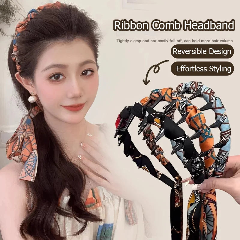 Elegant Floral Ribbon Comb Headband for Women | Wave Band