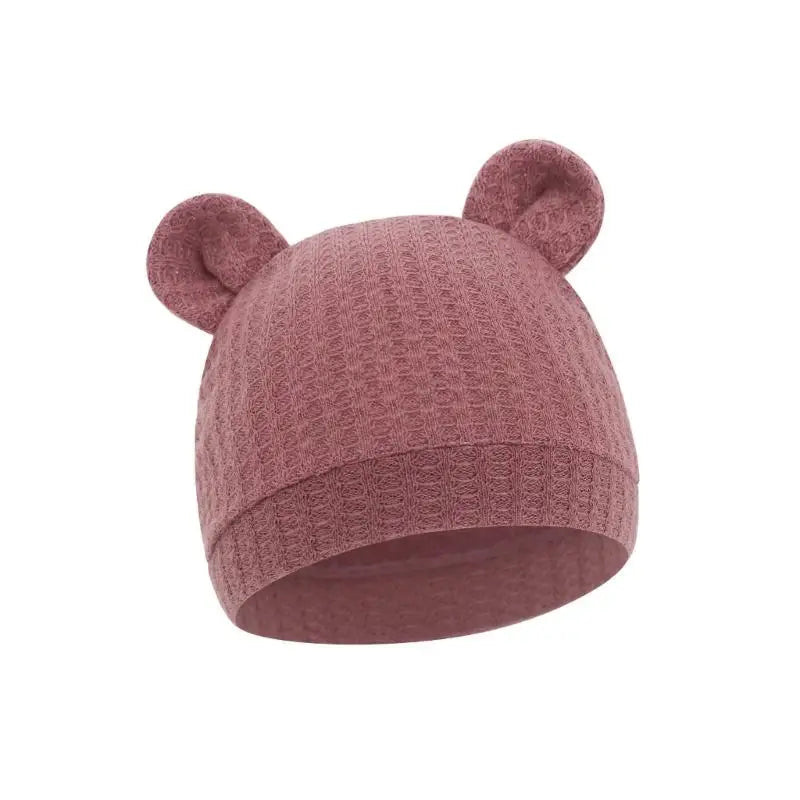 Bear Ear Newborn Baby Hat | Waffle Knit Stretchy Cap 0–24 Months