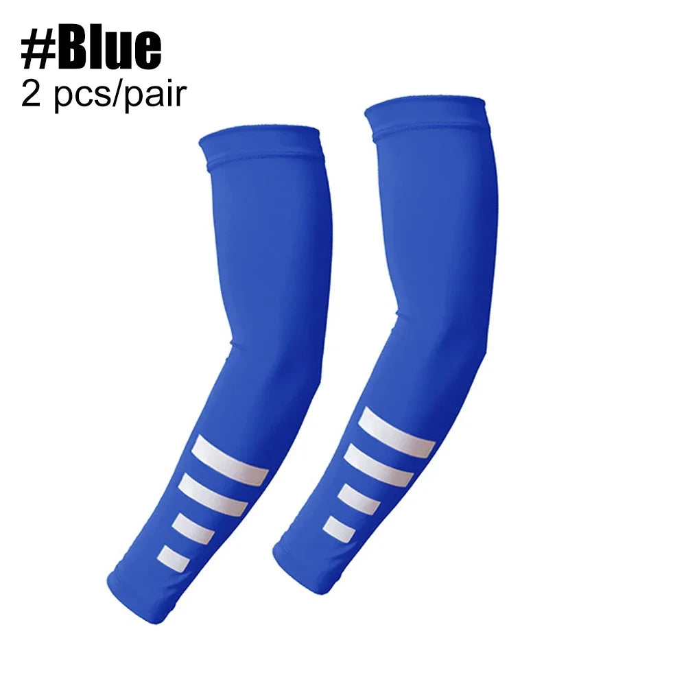 Fingerless Gloves & Arm Warmers Set - Thumb Hole Knit Sleeves for Running, Cycling, Gym - Men & Women (1 Pair) Peaceful Pleasures Health and Wellness Blue-1Pair