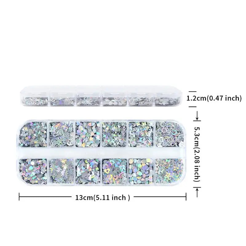 12-Grid Laser Nail Glitter Set – Star & Love DIY Nail Art
