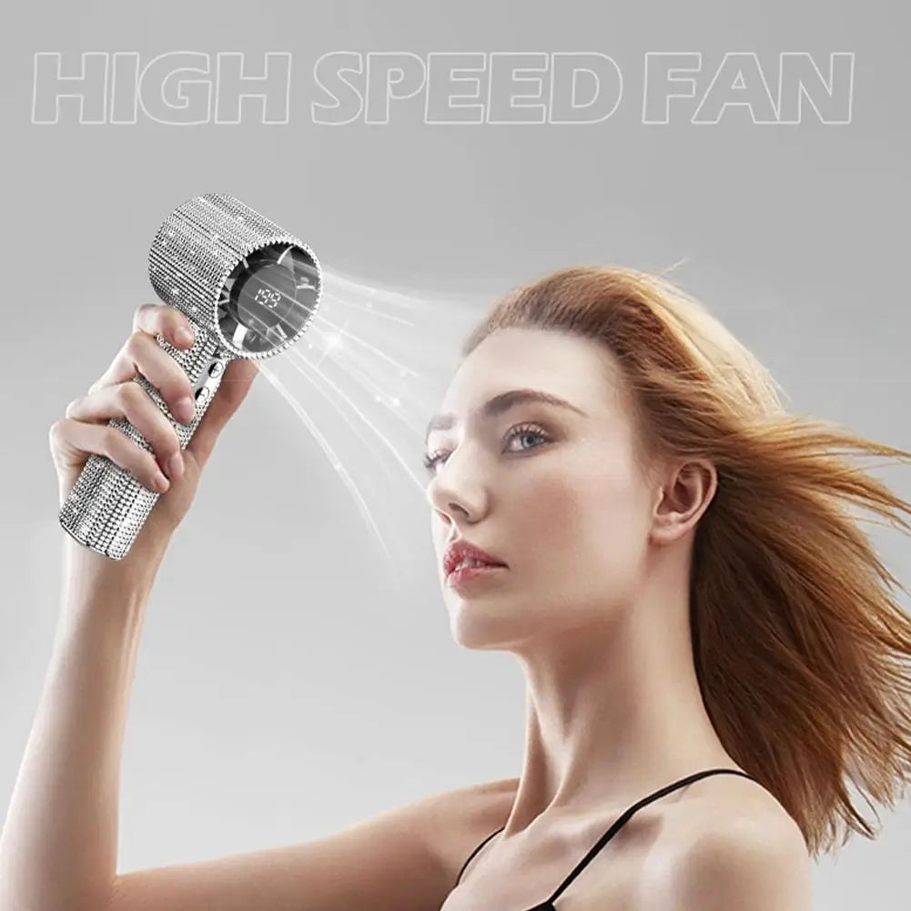 Portable Handheld Turbo Fan Luxury Modes Digital Electric Fan Handheld Turbo Fan 3 Gear Wind Long Battery Life With Digital Peaceful Pleasures Health and Wellness