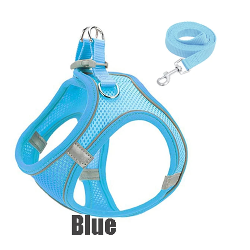 Reflective Dog Harness Vest with Leash | XXXS–L, Adjustable Dog Harness Vest Peaceful Pleasures Health and Wellness Blue XXS