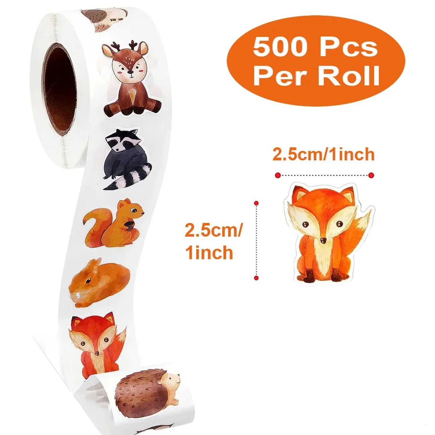 500Pcs Forest Animal Stickers Roll – 1" Labels & Kid Rewards