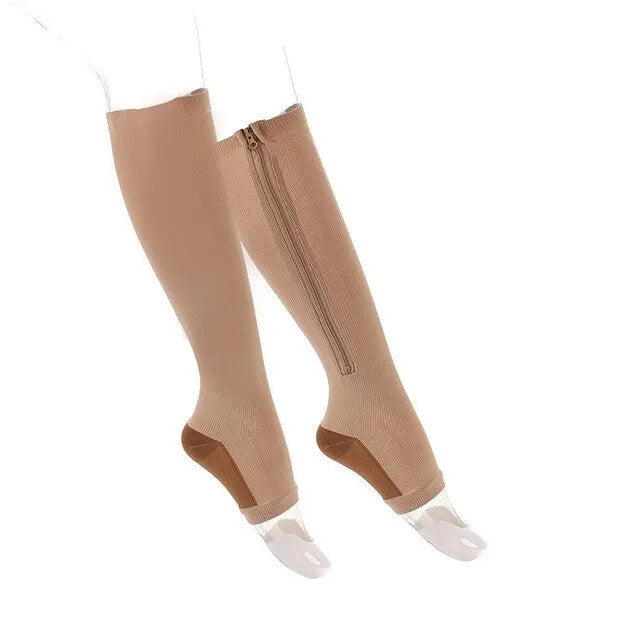 Compression Socks Men Women Support Knee Zipper Female Open Toe Thin Anti Fatigue Stretchy Sox High Socks Unisex Peaceful Pleasures Health and Wellness skincoffee L-XL