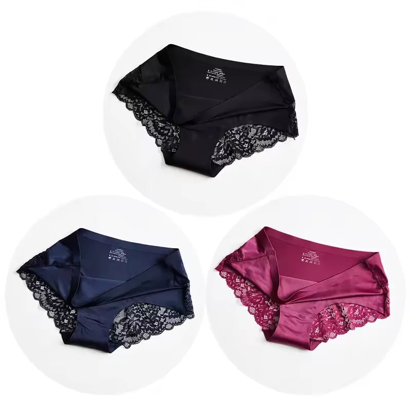 3-Pack Women's Seamless Lace Briefs – Soft Low Rise Underwear