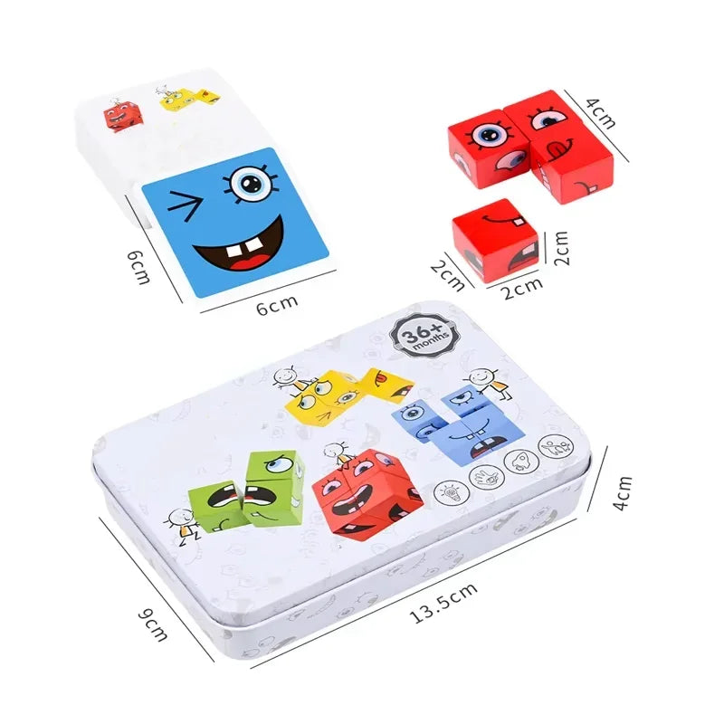 Wooden Expression Cube Puzzle Board Game | Montessori Kids Toy