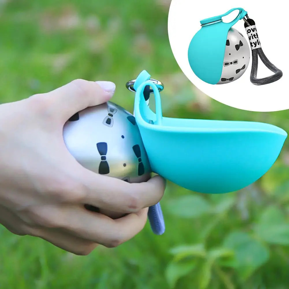 Brand Dogs Cats Outdoor Portable Water Cup 285ml 304 Stainless Steel Pet Feeder Dog Walking Integrated Folding Ball Water Bottle Peaceful Pleasures Health and Wellness