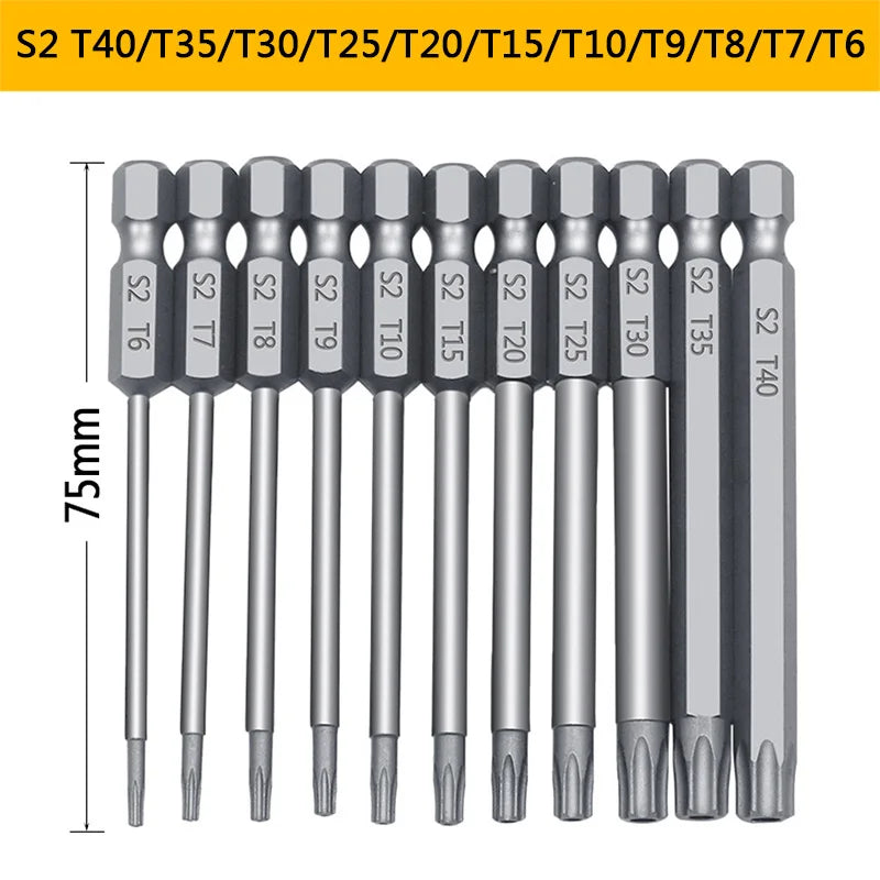 11-Pc Torx Security Bit Set T6–T40 | Magnetic 1/4" Hex Bits Peaceful Pleasures Health and Wellness GZ162-75mm11pcs