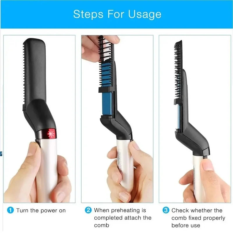 VamsLuna Electric Beard Straightener Brush for Men | Heat Comb
