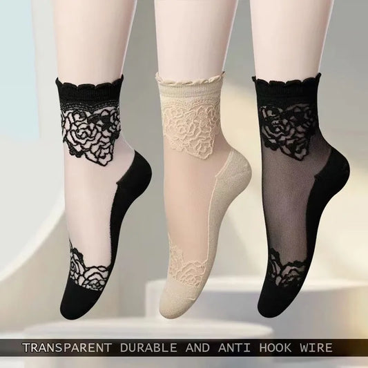 3 Pairs Women Sheer Lace Ankle Socks Thin Transparent Floral Mesh Short Socks Breathable Non-Slip Summer Dress Socks for Flats Peaceful Pleasures Health and Wellness