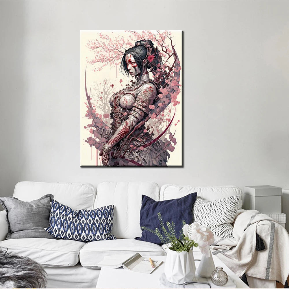 Japanese Geisha Samurai Canvas Wall Art Poster | Home Decor Canvas Wall Art Peaceful Pleasures Health and Wellness