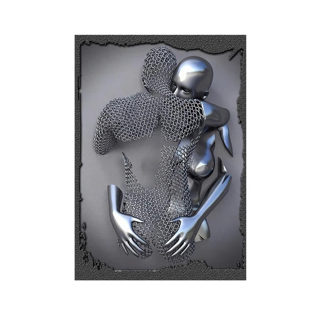 Abstract Couple Portrait Canvas Wall Art | Nordic Pop Print